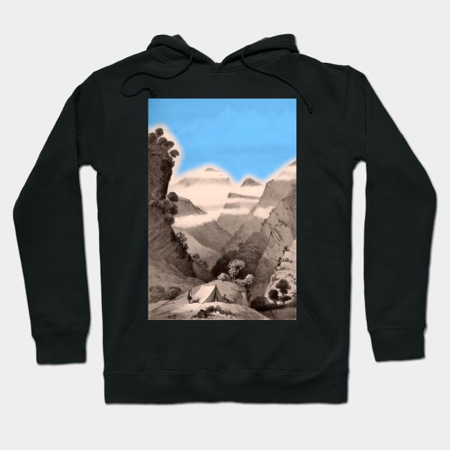 Landscape with blue sky and mountains. Hoodie by Marccelus